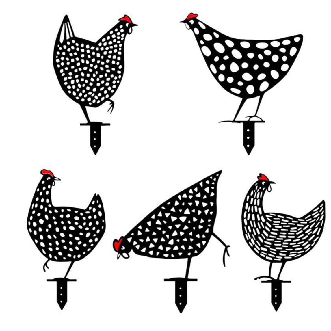 Licsaliwe Random Color Chicken Yard Art, 5Pcs Garden Decorative Hen Stake, Craft Silhouette For Patio, Yard, Outdoor Decor