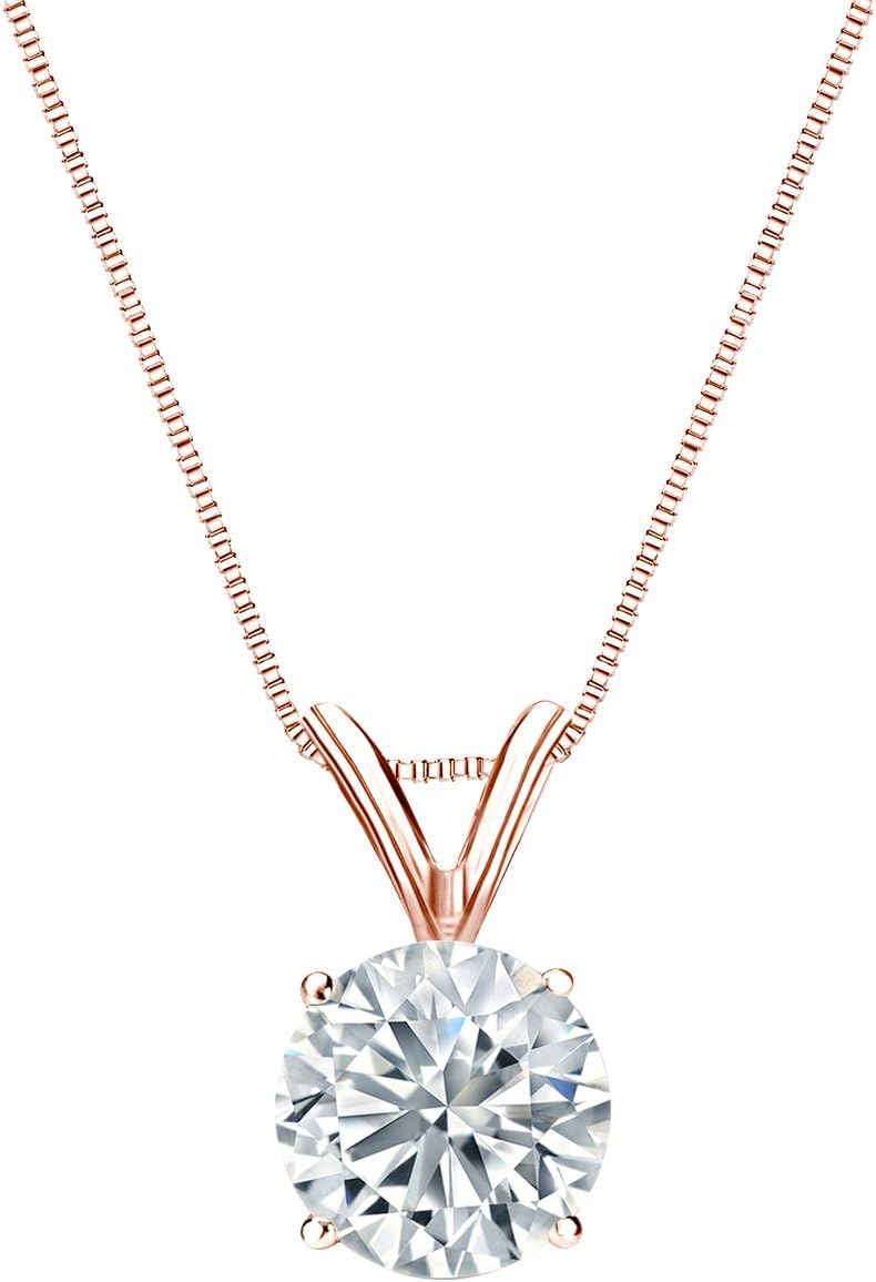 1/5 to 1 Carat Diamond Round Solitaire Pendant Necklace for Women in 14k Gold (I1-I2, cttw) on 18 Inch Chain with Spring Ring Clasp, 4-Prong Basket by Diamond Wish