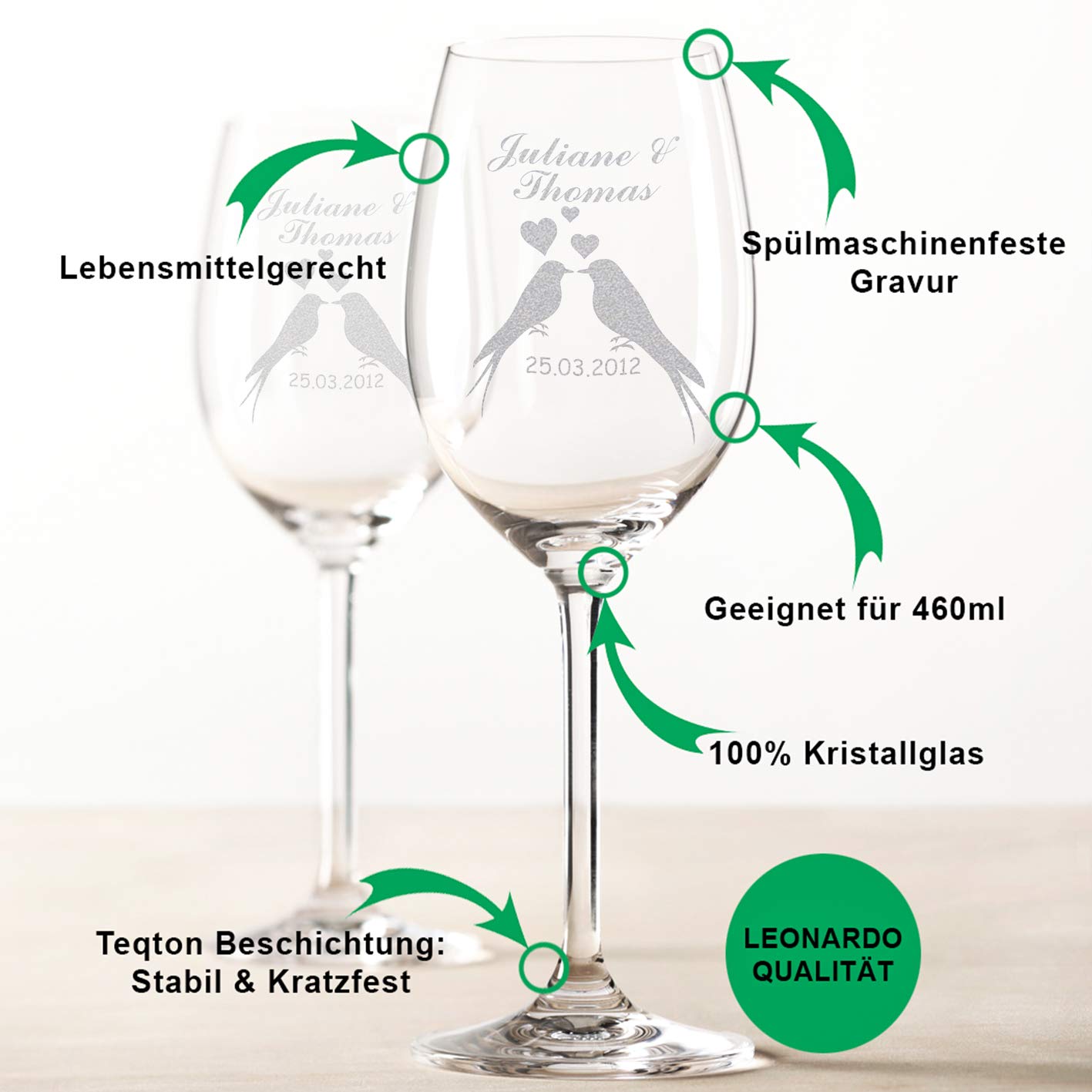 GRAVURZEILE Leonardo Verres à Vin Avec Gravure - Design