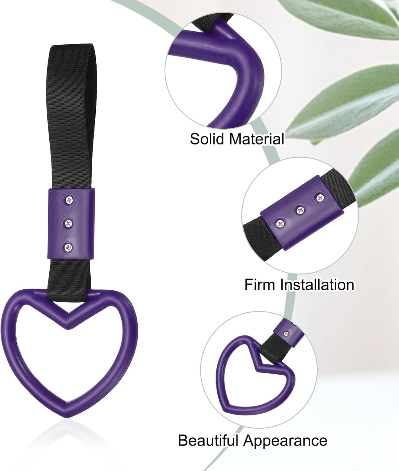 PATIKIL 2 Pcs Heart Shaped Car Handle Straps, Car Hanging Accessories Bumper Warning Ring Drift Charm for Auto Bus Decor Interior Exterior Decoration, Purple (Black Strap)