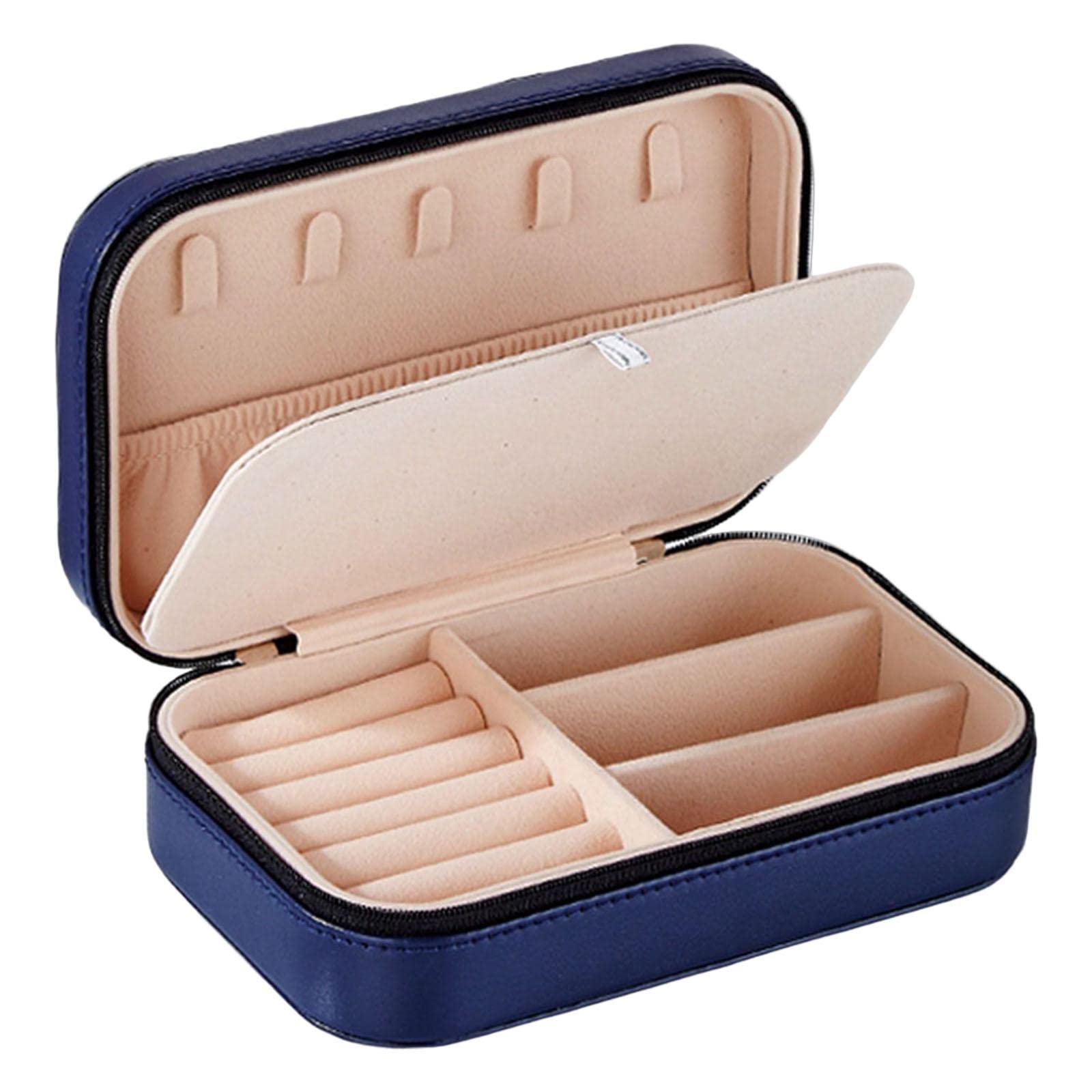 ETomey Portagioie, Portagioie Organizzatore, Portagioie Portatile, Custodia da Viaggio in Pelle PU Multi Strato Piccola for Anelli Orecchini Collane Bangle Stud (Colore : Blauw)