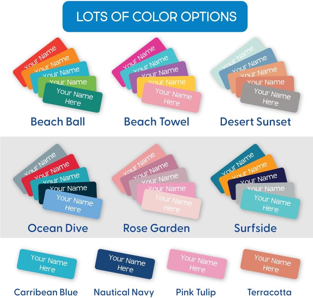 InchBug Personalized Name Label Combo Pack – Waterproof Daycare Labels for Bottles, Clothing, Towels, Lunch Boxes & School Supplies – Dishwasher Safe, Durable, Custom 97-Piece Set (Beach Towel)