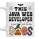 MONIZILUCKY Halloween Java Web Developer Mug – 11oz White Ceramic Coffee Cup – Funny Here for the Boos Gift for Java Web Developer – Spooky Fall Drinkware