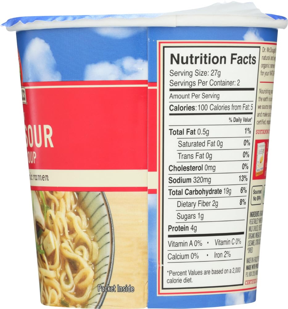 Dr. McDougall's Right Foods Vegan Hot and Sour Ramen, 1.9 Ounce Cups (Pack of 6)