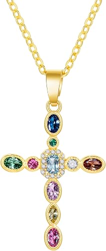 HELXYNOS Diamond Cross Necklace for Women, 05-Crystal-Oval