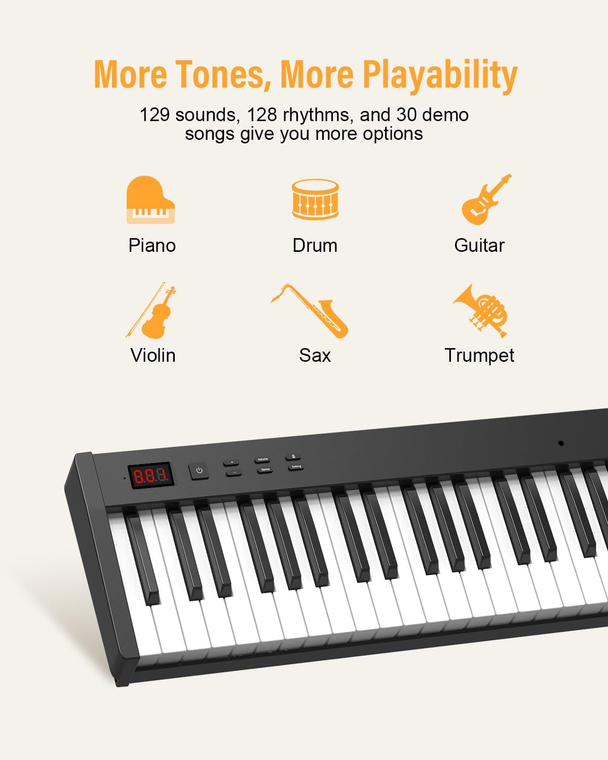 KONIX 88 Key Semi Weighted Keyboard Piano, Full Size Digital Piano with Double X Stand, Portable Keyboard Piano for Beginner Include Sustain Pedal, Power Supply and Piano Bag - Black