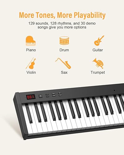 Vista 7 de KONIX Piano de teclado semi ponderado de 88 teclas, piano digital de tamaño completo con soporte doble X, piano de teclado portátil