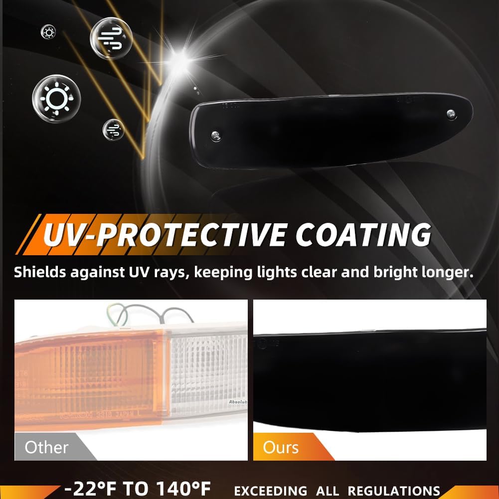 Front Side Marker Lights Housing Compatible with Nissan 240SX / 180SX / S13 1991-1994, [IP67 Waterproof] Turn Signal Marker Light Cover [No Bulbs], Replace OEM #B612553F00, 2 PCS, Smoked Lens