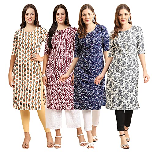 Image of Pinkmint Women's Crepe Digital Print Straight Kurta [Pack of 4]