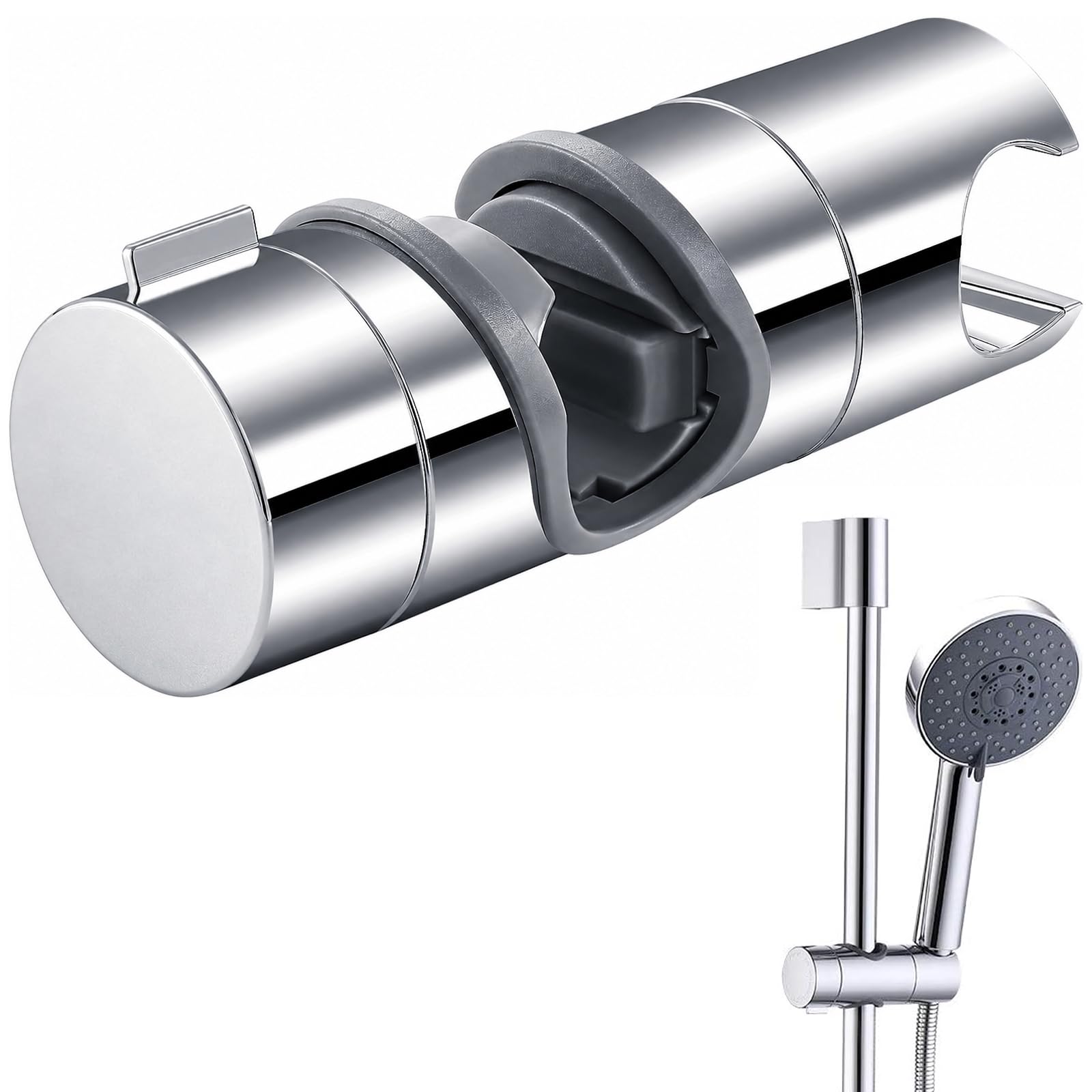 Shower Head Holder, Adjustable 18-25mm Diameter Hand Shower Holder Bracket for Slide Bar, Detachable Slider Clamp Bathroom Replacement, Bracket for Bathroom Accessories