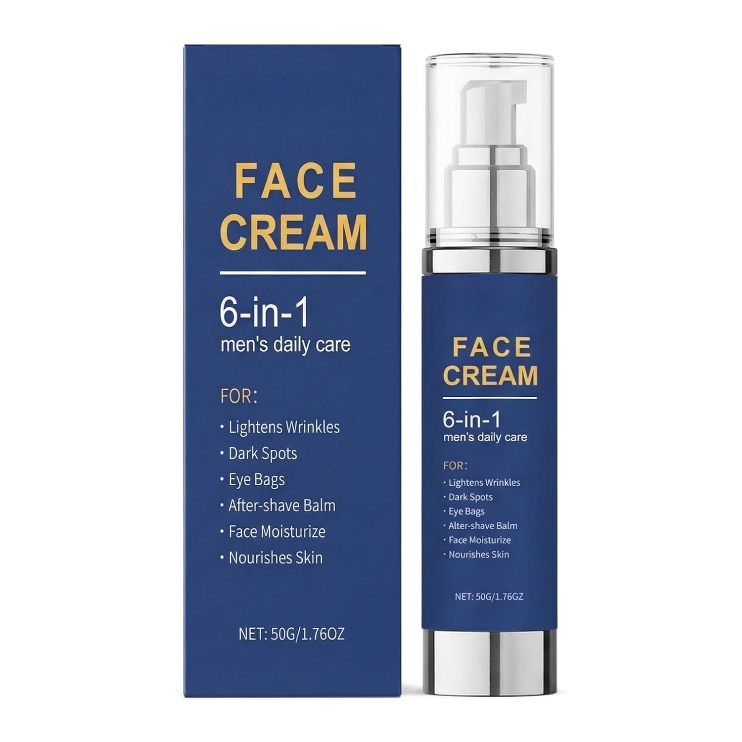 Yeardera 6-in-1 Men’s Face Cream with Collagen & Hyaluronic Acid, Age-Defying Moisturizer for Sensitive Skin, Daily Face & Eye Cream to Reduce Look of Dark Circles, Puffiness and Bags, 1.76 fl oz
