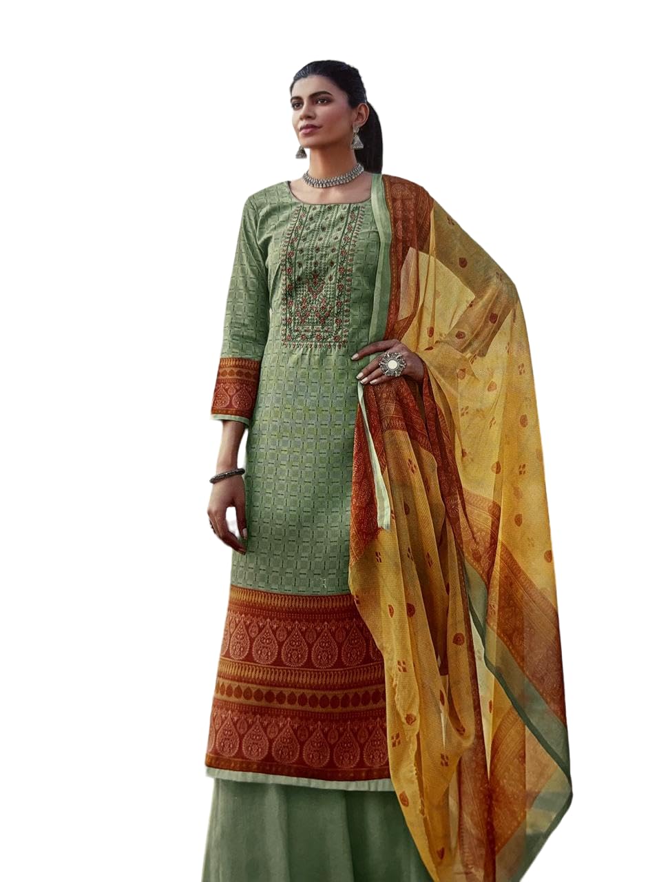 Ramani International Women's Cotton Print Unstitched Salwar Suit Material, 2 Mtr Cotton Salwar, Stylish Dupatta(Size :: Free Size) Women wear Daily wear Party wear Unstitch Fabric Suits for Women s6