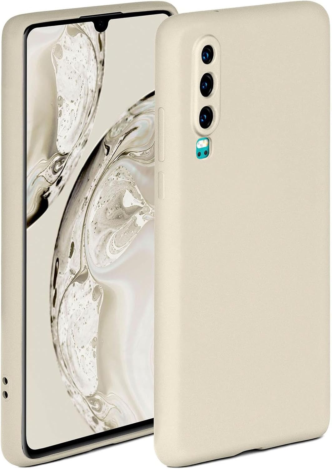ONEFLOW Soft Case for Huawei P30 Silicone Case with Camera Protection Silicone Case with Raised Protection for Display Back Cover Protective Case Soft Mobile Phone Case Cream