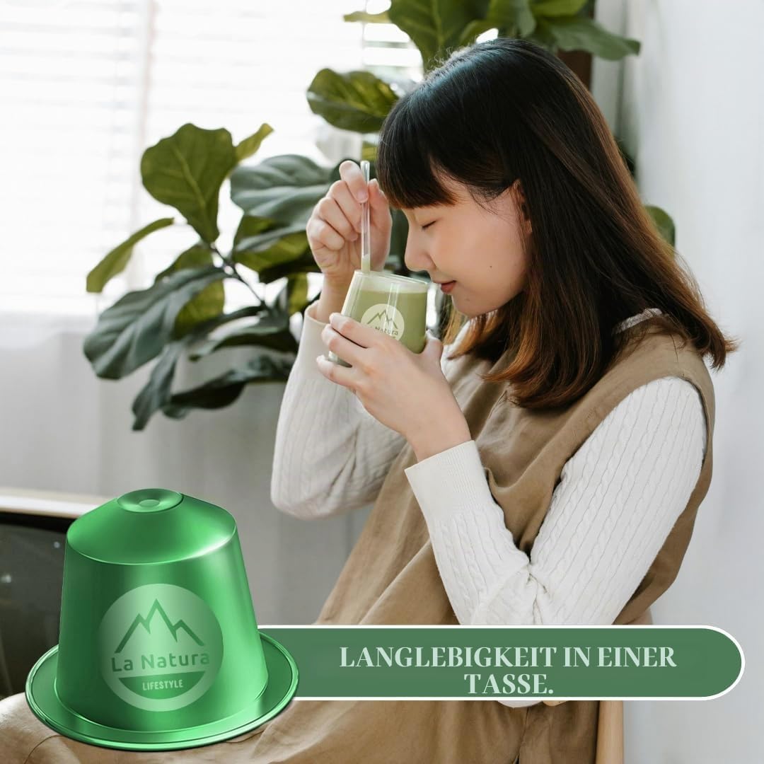 La Natura Lifestyle BIO Mighty Matcha, 80 Teekapseln aus Aluminium, kompatibel mit Nespresso®³ Kapselmaschinen, reines Naturprodukt, köstlicher Matcha auf Knopfdruck, made in switzerland