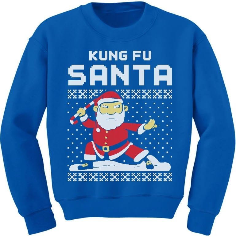 Tstars Kung Fu Santa Ugly Christmas Sweater Funny Toddler Kids Sweatshirts 5/6 Blue