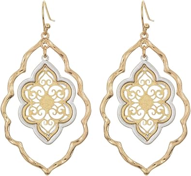 Gold Filigree Cut-out Dangling Chandelier Earrings for Women Dangling Tassel Jewelry Gifts for Sisters Mom Friends