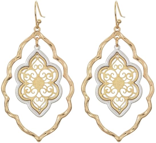 Gold Filigree Cut-out Dangling Chandelier Earrings for Women Dangling Tassel Jewelry Gifts for Sisters Mom Friends