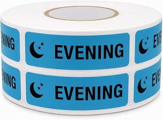 1000 PCS Evening Medicine Stickers 1.5" x 0.5" Self Adhesive Vinyl | Tear Resistant & Waterproof, Blue PM Medication Reminder Labels for Pharmacy, Prescription Vial, Pill Case