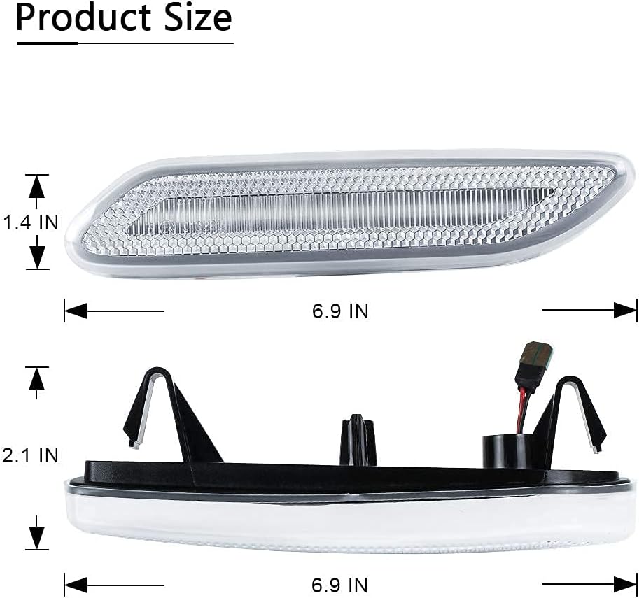 Gempro LED Front Fender Side Marker Lights Assembly Clear Lens Turn Signal Lamp Replacement for 2011-2016 MINI Cooper R60 Countryman R61 Paceman, 2 Packs