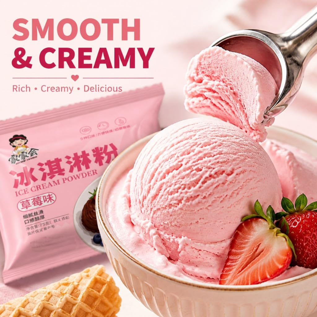 Helado En Polvo Casero - 5 Sabores (40 G X Paquetes) | Bricolaje Fácil | Suave Y Cremoso | No Se Necesita Máquina For Hacer Helados
