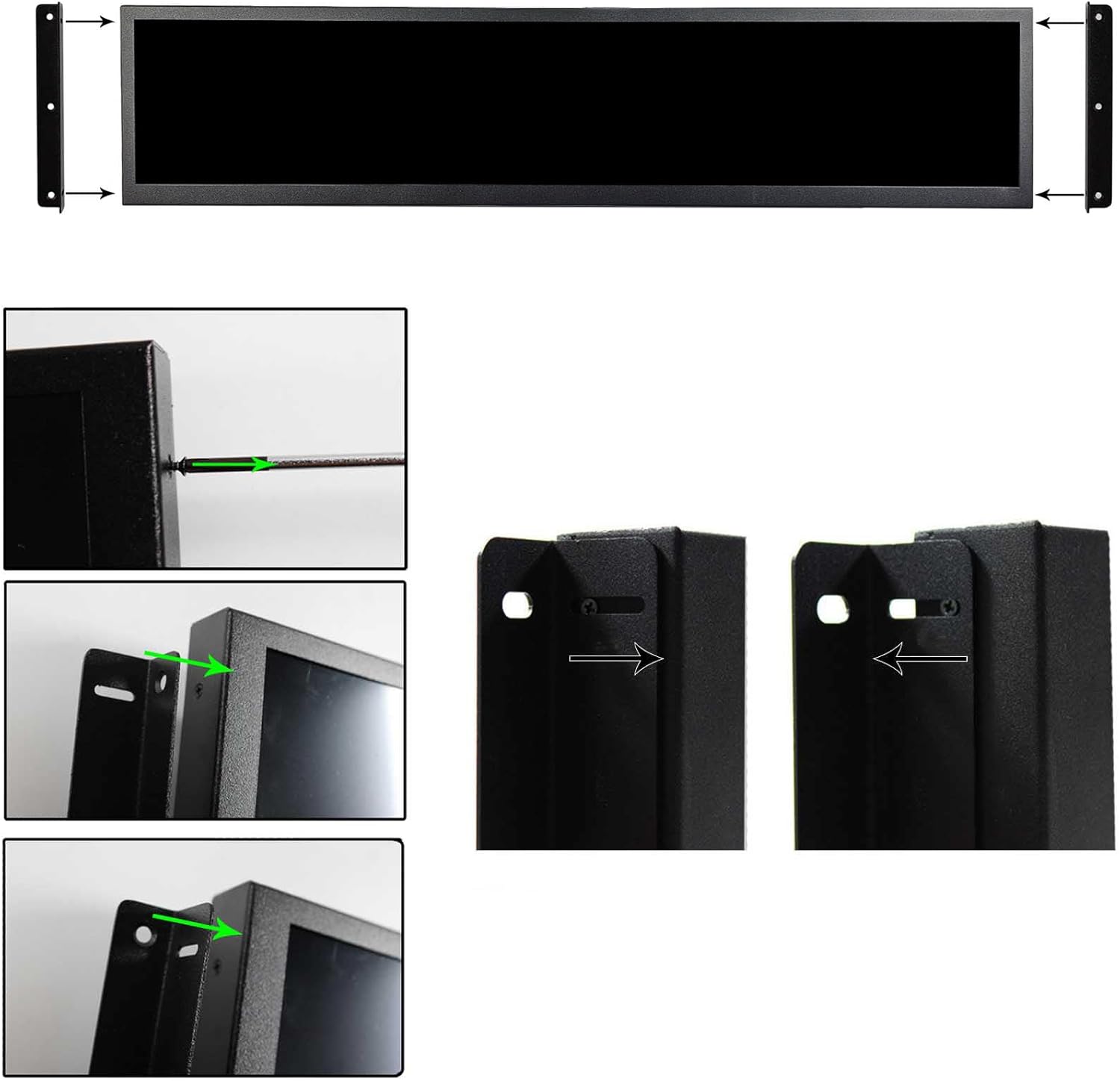Diagram showing how to attach mounting brackets to the monitor