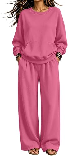 ASUIU Women Sweatsuits 2 Piece Set Crew Neck Sweatshirt and Sweatpants Set