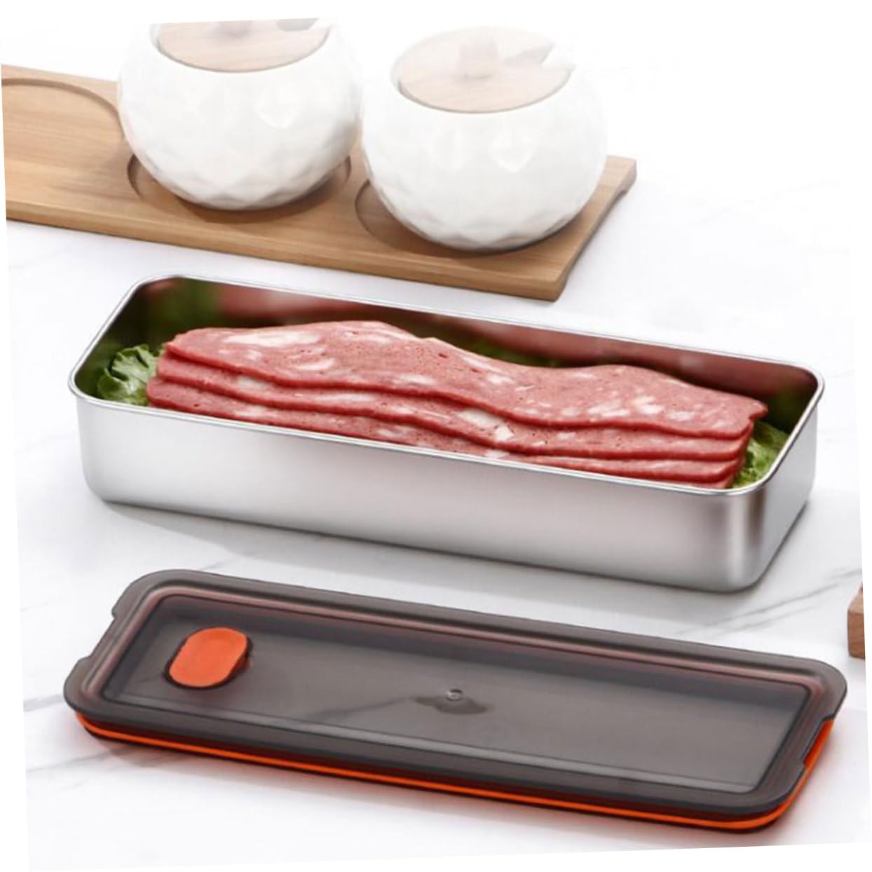 PRETYZOOM 4 Unidades De Caja De Tocino De Res Refrigerador Pequeño Tocino Refrigeradores De Cocina Contenedores Para Alimentos Contenedor De Acero Inoxidable Con Tapa Contenedor De
