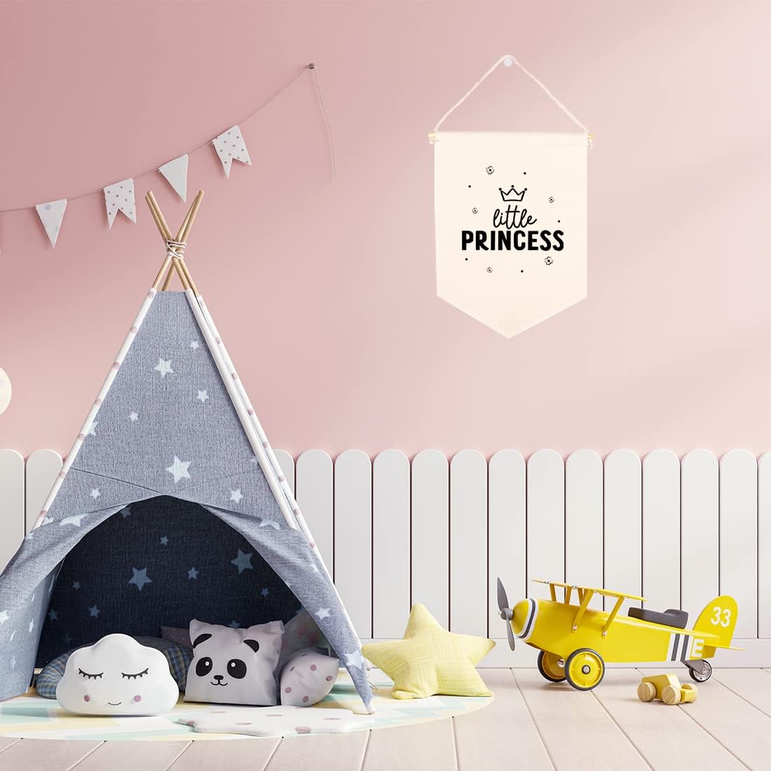 Andaz Press Hanging Canvas Banner - Little Princess Tapestry Wall Hanging for Baby Girl, Girls, Kids - Nursery Wall Decor, Pennant Flag Art, 1-Pack