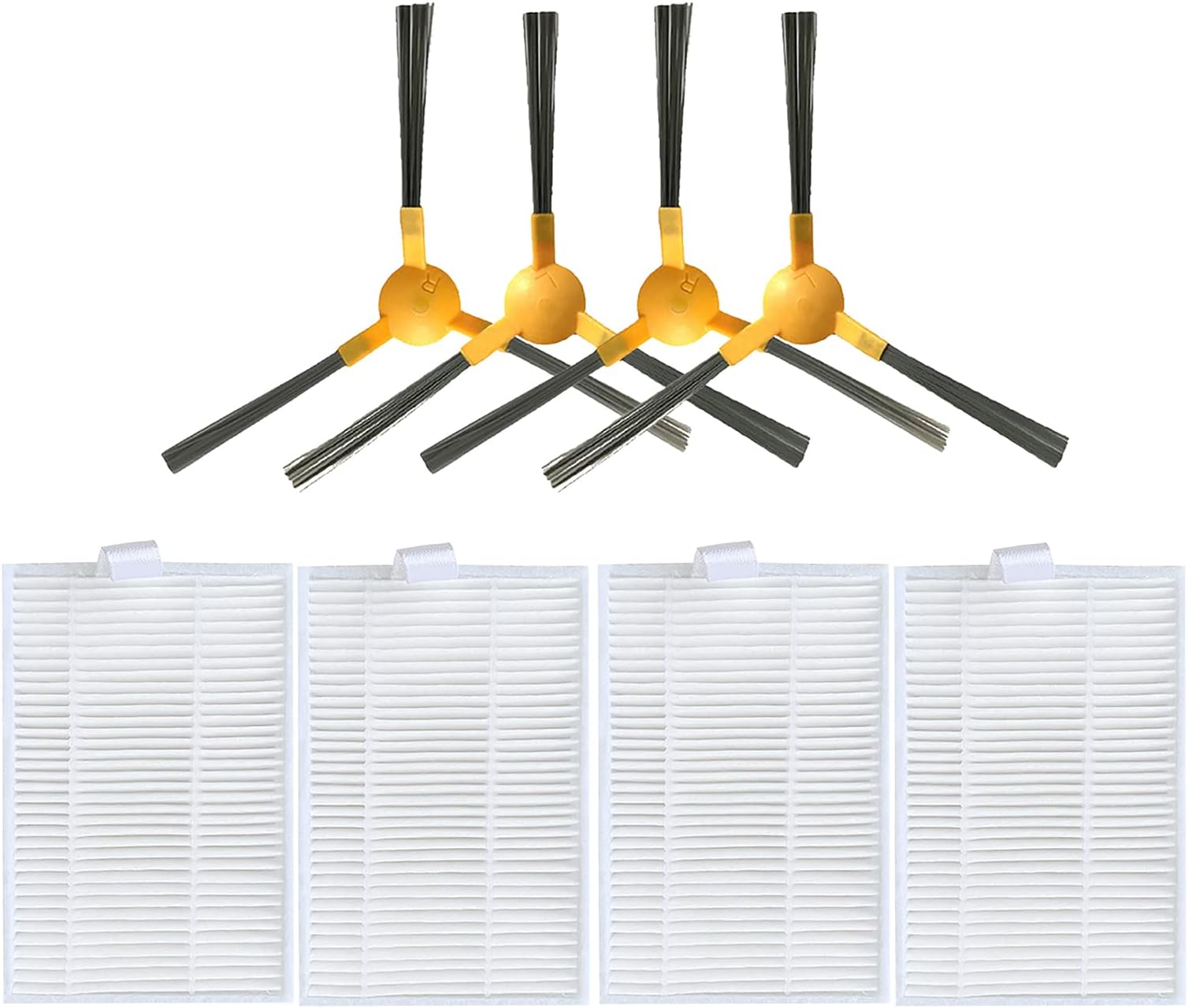 HMHAMAFilter Brush Set Replacement Parts Compatible with Moosoo RT30 RT40 RT50 Vacuum Cleaner Accessories, 4 HEPA Filters 4 Side Brushes