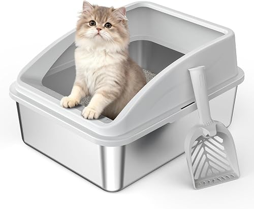 AIPERRO Stainless Steel Litter Box | Metal Kitty Litter Box with Lid