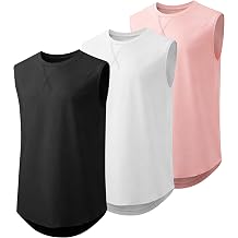 JMIERR Mens 3 Pack Muscle Cotton Tank Top Hipster Hip Hop Longline Crewneck Sleeveless Shirts