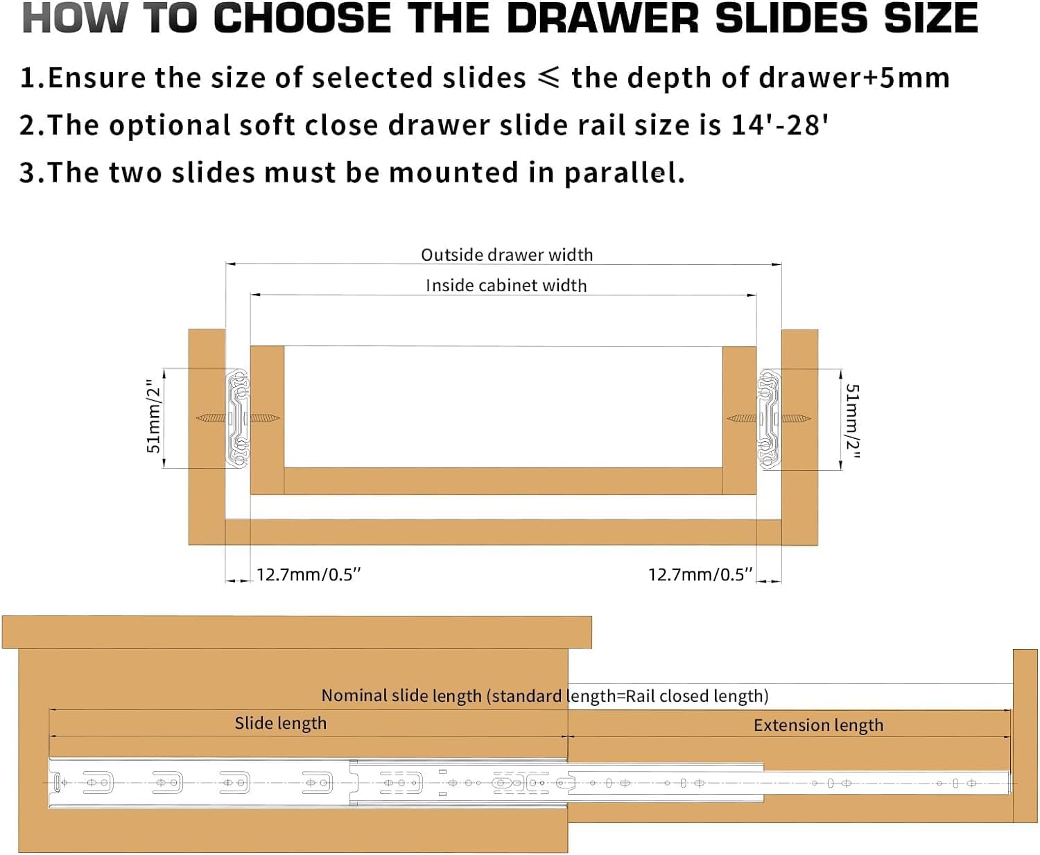 22 Inch 200lbs Soft Close Heavy Duty Drawer Slides, Side Mount Rails Full Extension Ball Bearing Cabinet Tool Box Runners Tracks Glides (1 Pair, with M4 Screws)