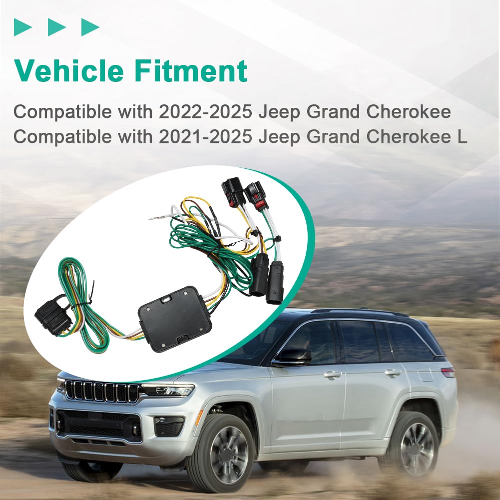4-Pin Trailer Wiring Harness Trailer Wire Compatible with 2022-2024 Jeep Grand Cherokee/2021-2024 Jeep Grand Cherokee L, Trailer Light Kit Replacement for 56473