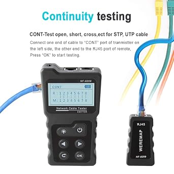 Network Cable Tester NF-8209 Wire Tracker Network Tool Scan Cable Wiremap Tester CAT5 CAT6 Cable Length Measurement, PoE Testing, NCV Function