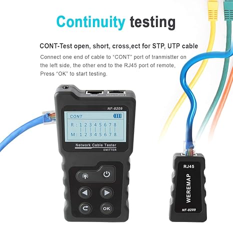 Network Cable Tester NF-8209 Wire Tracker Network Tool Scan Cable Wiremap Tester CAT5 CAT6 Cable Length Measurement, PoE Testing, NCV Function