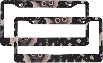 Cute Bat and Floral License Plate Frame Circular Hole with Screws Rust Prevention Universal