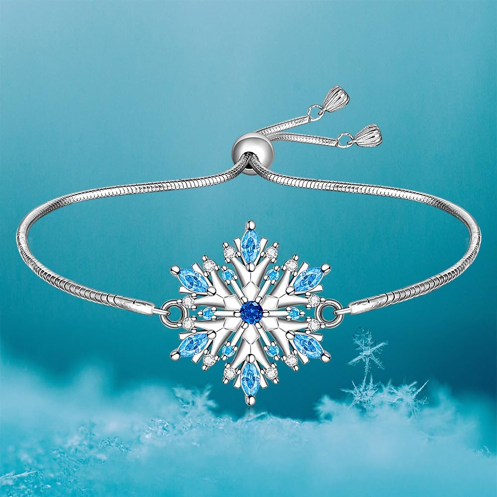 Fenthring Christmas Bracelet Snowflake Bracelet for Women Sterling Silver Adjustable Cubic Zirconia Xmas Blue Snowflake Jewelry Holiday Gifts - Image 9