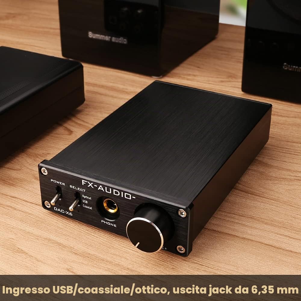 FX-Audio DAC-X6 Mini HiFi 2.0 Decoder audio digitale Ingresso DAC USB/coassiale/uscita ottica RCA/amplificatore per cuffie 24 bit/96 kHz DC12 V (nero)