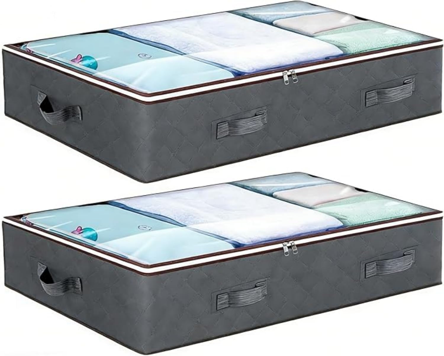 2 Pcs Underbed Storage Bag, Foldable Storage Box, Large Capacity 39x23x7 Inches, for Linen Sheets, Blanket, Clothing, Comforter, Pillows