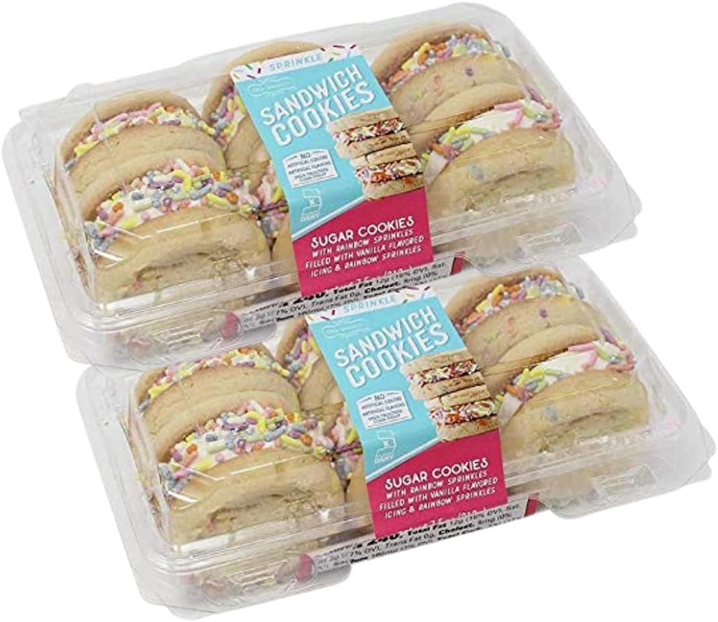 Sugar Sprinkle Sandwich Cookies With Vanilla Icing, Rainbow Sprinkles, Peanut and Tree Nut Free, 2 Packs of 6 Cookies