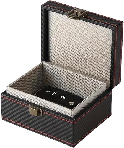 Kav Black Faraday Box For Car Keys - Anti-Theft Signal Blocking Case For Key Fob, Rfid Shielding Box For Keyless Entry, Phones & Credit Cards, Premium Carbon Fiber Design (11.5 X 9 X 6.2) Cm