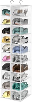 Hanging Shoe Organizer for Closet, 20 Sections Hanging Closet Organizers and Storage Shelves, Space Saving Shoe Storage Rack Holder, Transparent White, 12W12Dx 50H