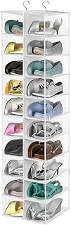 coastal rose Hanging Shoe Organizer for Closet, 20 Sections Hanging Closet Organizers and Storage Shelves, Space Saving Shoe Storage Rack Holder, Transparent White, 12''W×12''Dx 50''H