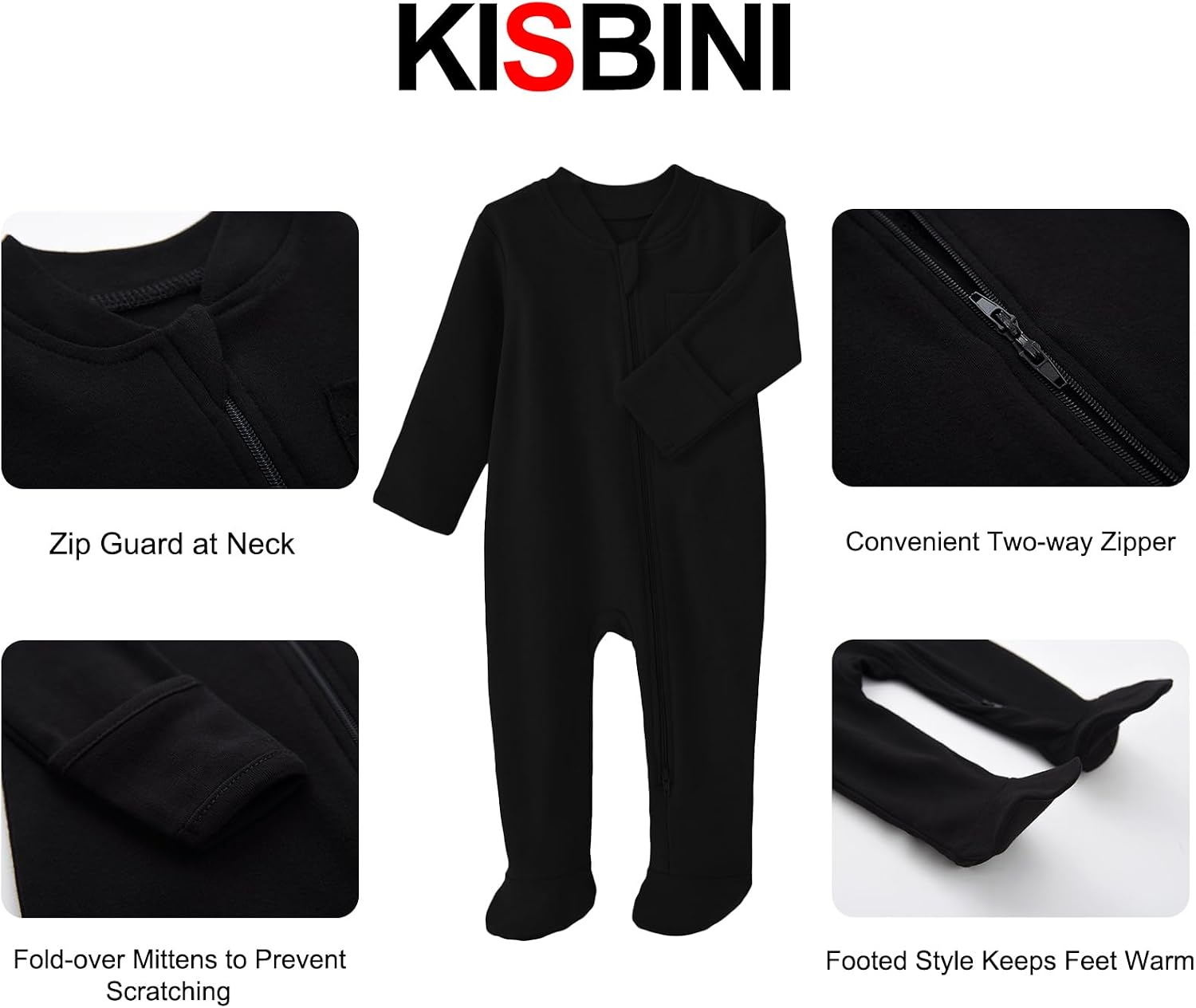 KISBINI Baby Kids Sleep and Play, Baby Cotton Pajamas with Mitten Cuffs, 2 Way Zipper Footed Sleeper Newborn-12 Months