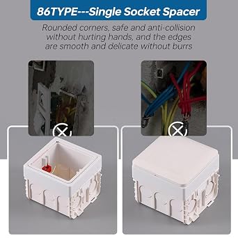 1 Gang Square Spacer 0.39IN/10MM Single Socket Spacer 1 Gang Surface Box Square Spacer Frame Grey Box Plate Single Socket Light Switch Surround Single Plug Socket with Screw, Pack of 2