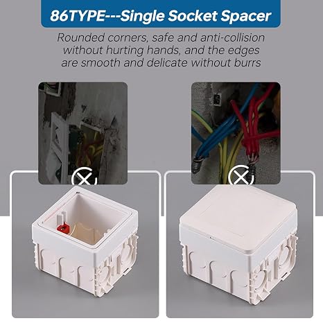 1 Gang Square Spacer 0.39IN/10MM Single Socket Spacer 1 Gang Surface Box Square Spacer Frame Grey Box Plate Single Socket Light Switch Surround Single Plug Socket with Screw, Pack of 2