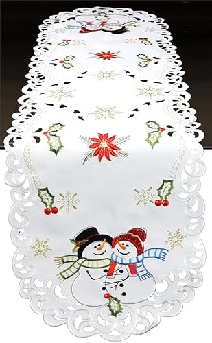 Miniatura 5 de Creative Linens Juego de 4 manteles individuales de Navidad con muñeco de nieve de 11 x 17 pulgadas, ovalados, bordados, copos de nieve, copos
