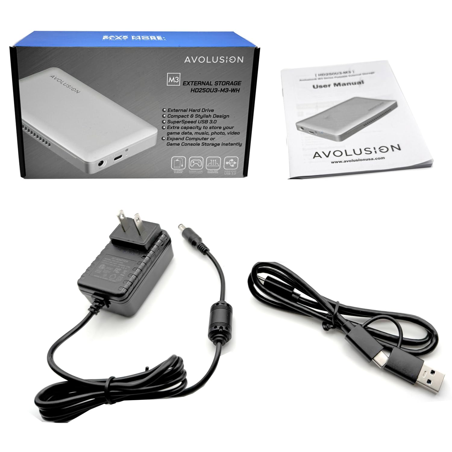 Avolusion M3 Series 1TB USB 3.0 Portable External Hard Drive - White (for Windows, Mac OS, Xbox, PS) — view 6