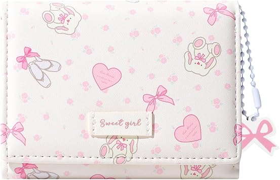 Cute Prints Bow Charm Wallet for Women Girls | Coquette Wallet, Slim Compact Wallet, 7 Card Slots, ID Window
