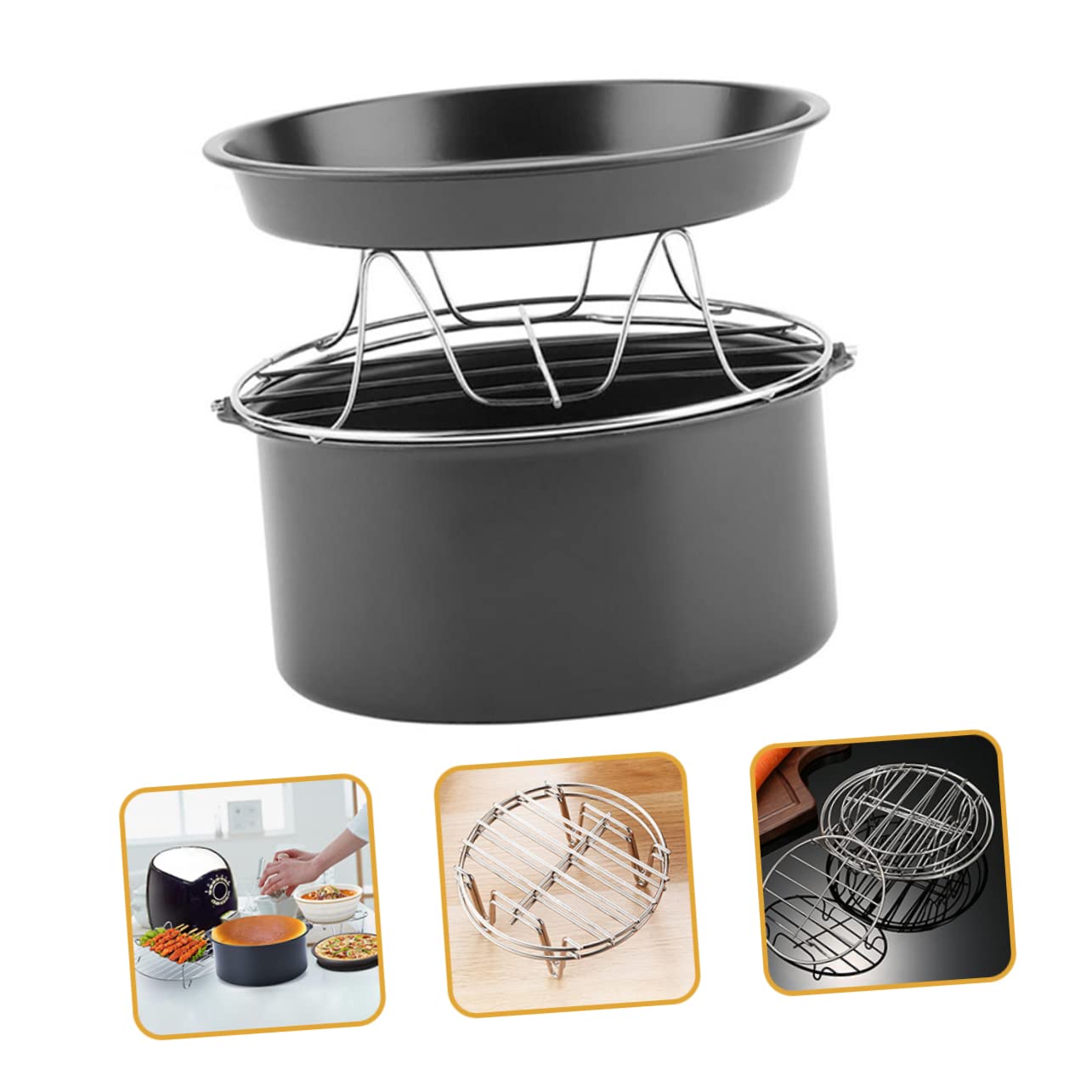 TOPBATHY Teglia per Friggitrice ad Aria Teglia per Dolci Set di Teglie da Accessori per Friggitrice ad Aria da Forno in Acciaio Inossidabile
